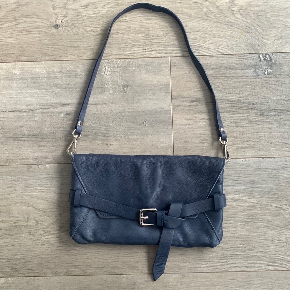 Leonardo Italian Leather Blue Shoulder / Clutch Bag